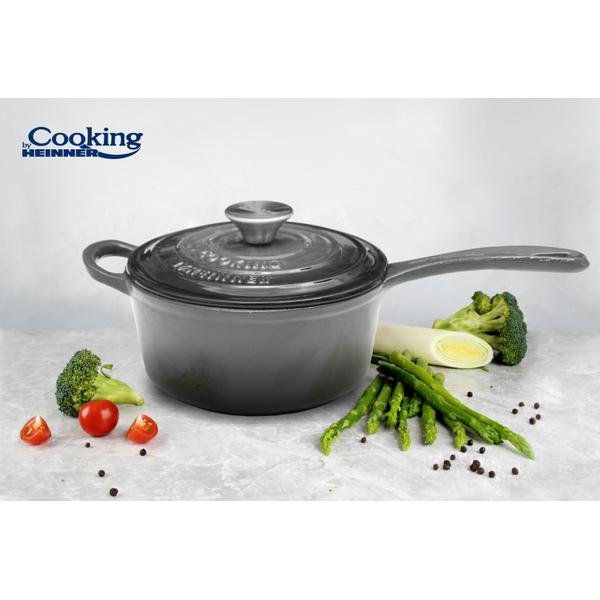 Caserola Fonta Emailata + Capac 19 X 9 Cm, 1.8 L, Marble Grey, Cooking By Heinner - EpicHome