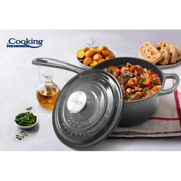 Caserola Fonta Emailata + Capac 19 X 9 Cm, 1.8 L, Marble Grey, Cooking By Heinner - EpicHome