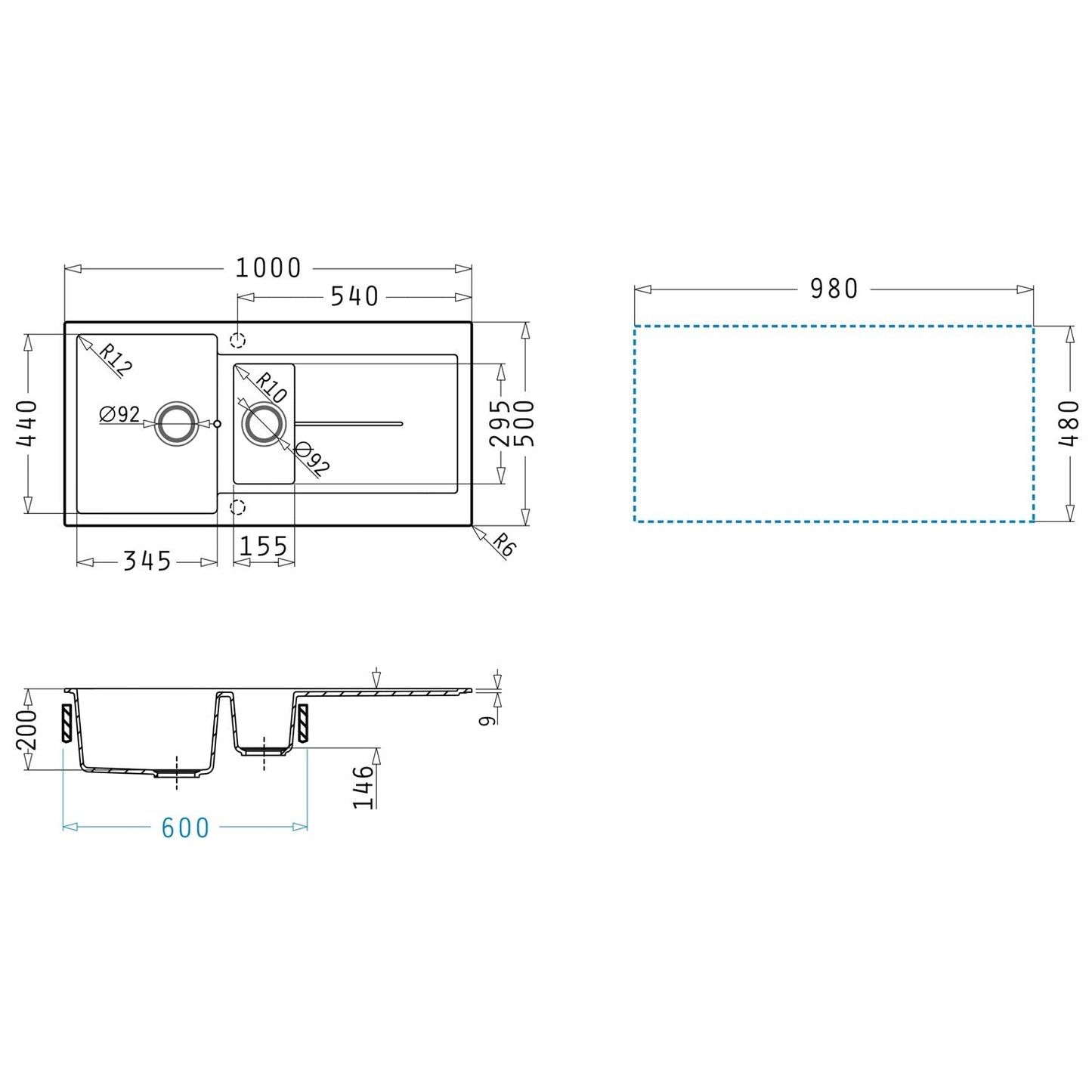 Chiuveta granit Pyramis ITHAKA 100x50cm - EpicHome
