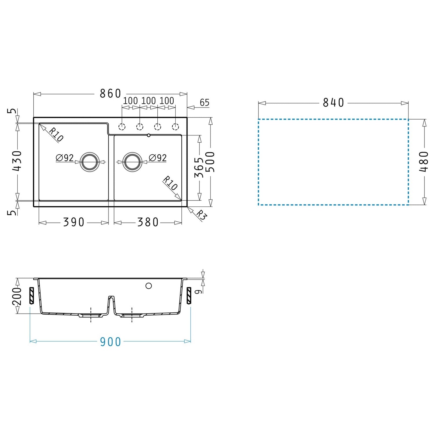 Chiuveta granit Pyramis ITHAKA 1 3/4B 86x50cm - EpicHome