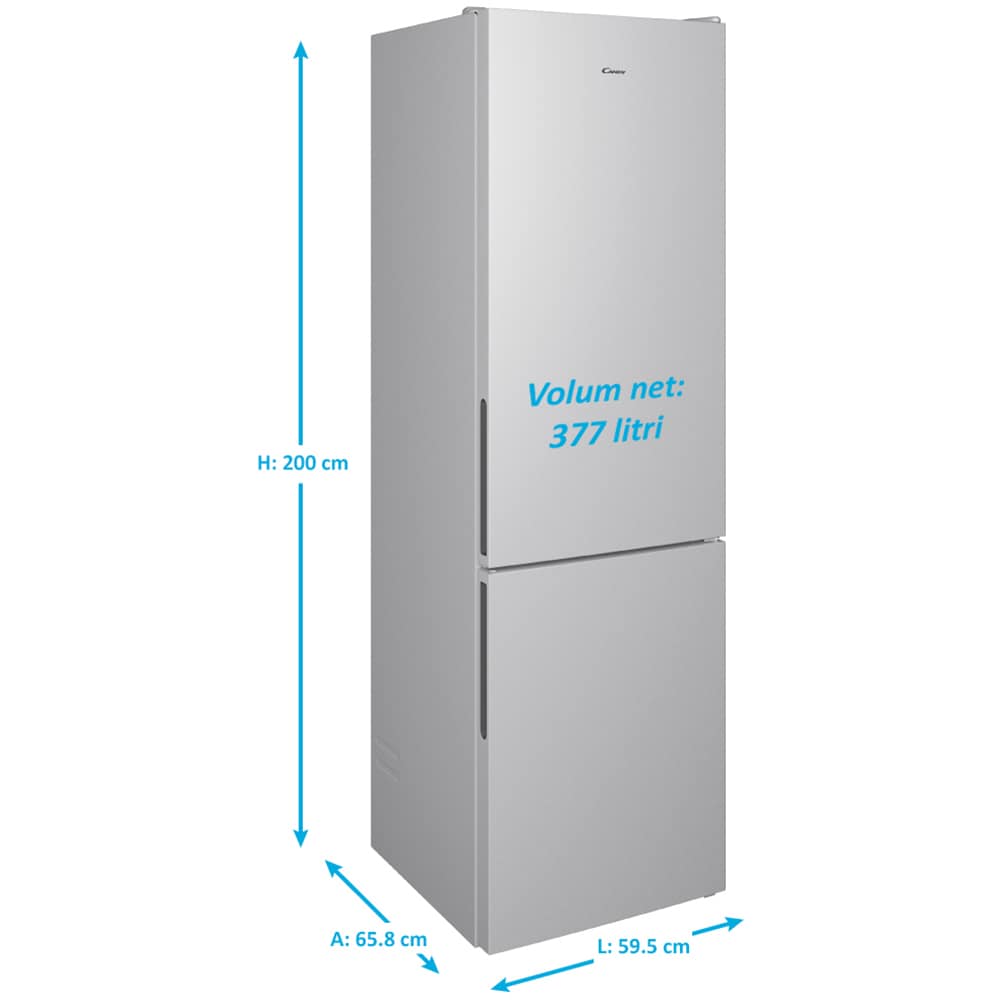 Combina frigorifica Candy CCE4T620ES, No Frost, 377 l, H 200 cm, Clasa E, Wi-Fi, argintiu - EpicHome