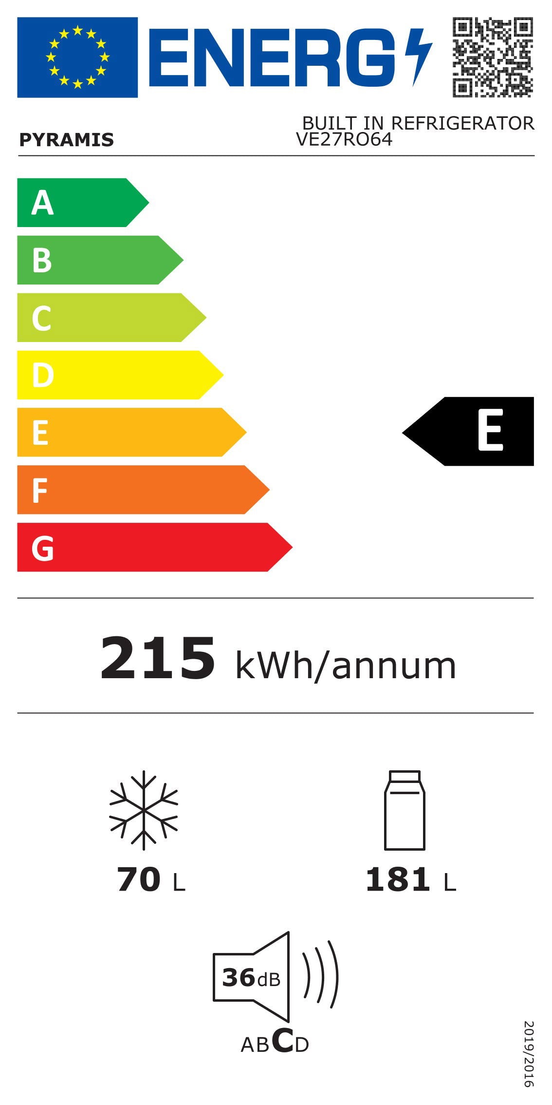 Combina frigorifica incorporabil Pyramis VE27RO64, clasa E, capacitate totala 251 litri - EpicHome.ro