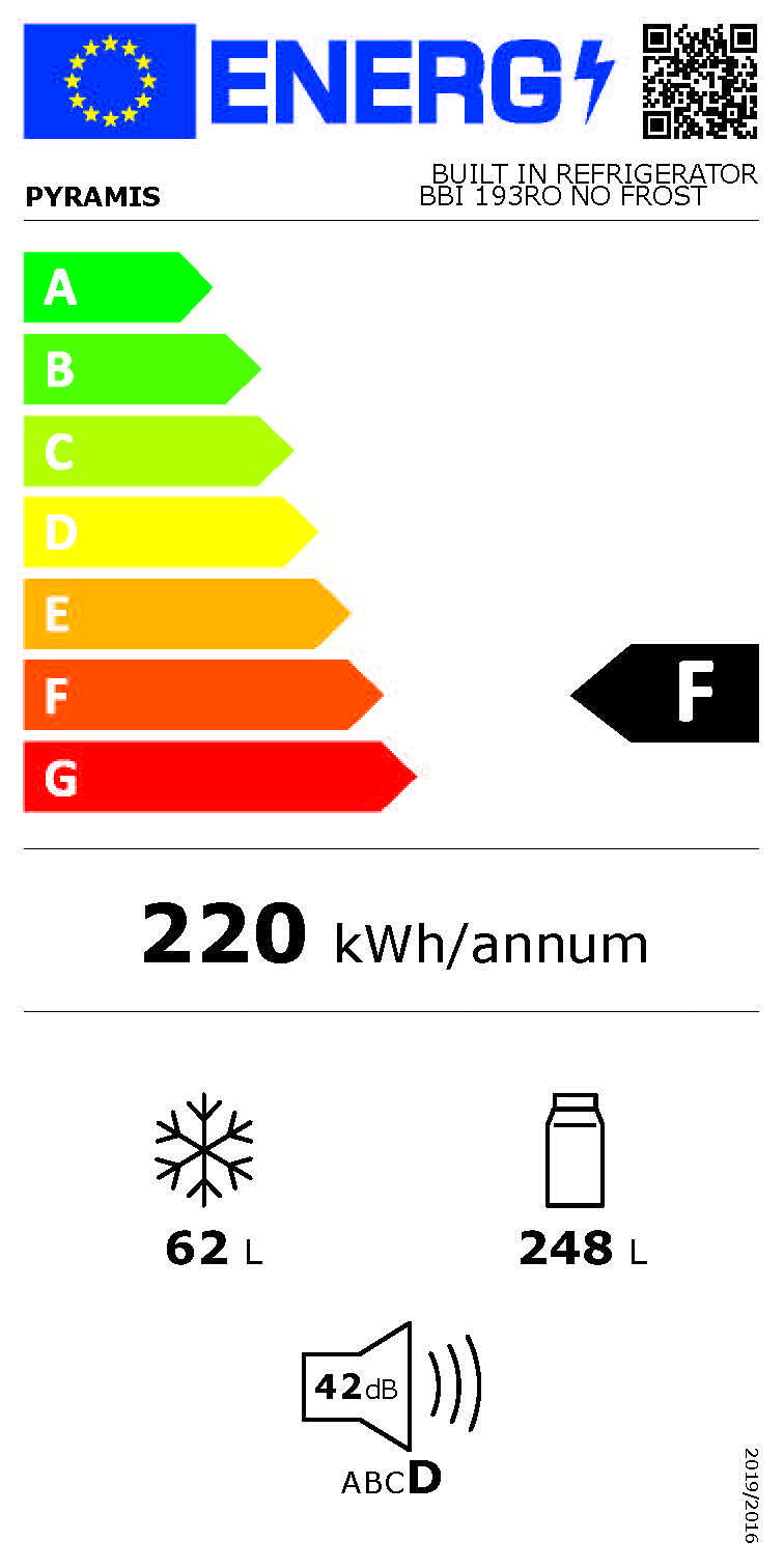 Combina frigorifica incorporabila Pyramis BBI 193RO, NO FROST, clasa F, capacitate totala 310 litri - EpicHome.ro