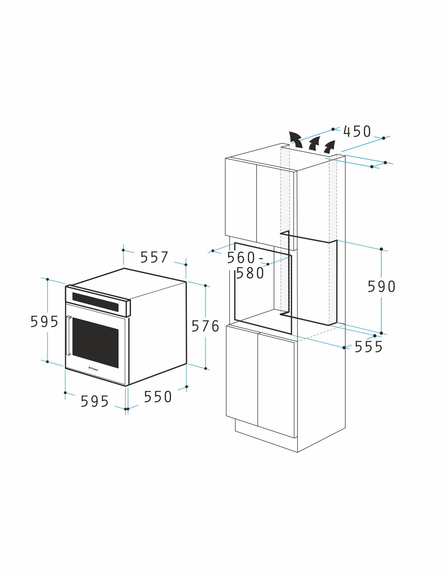 Cuptor electric Pyramis 6OIN BO112V Full Black Glass, 9 functii, moduri automate de gatit, clasa A, 78 litri, Touch control - EpicHome.ro