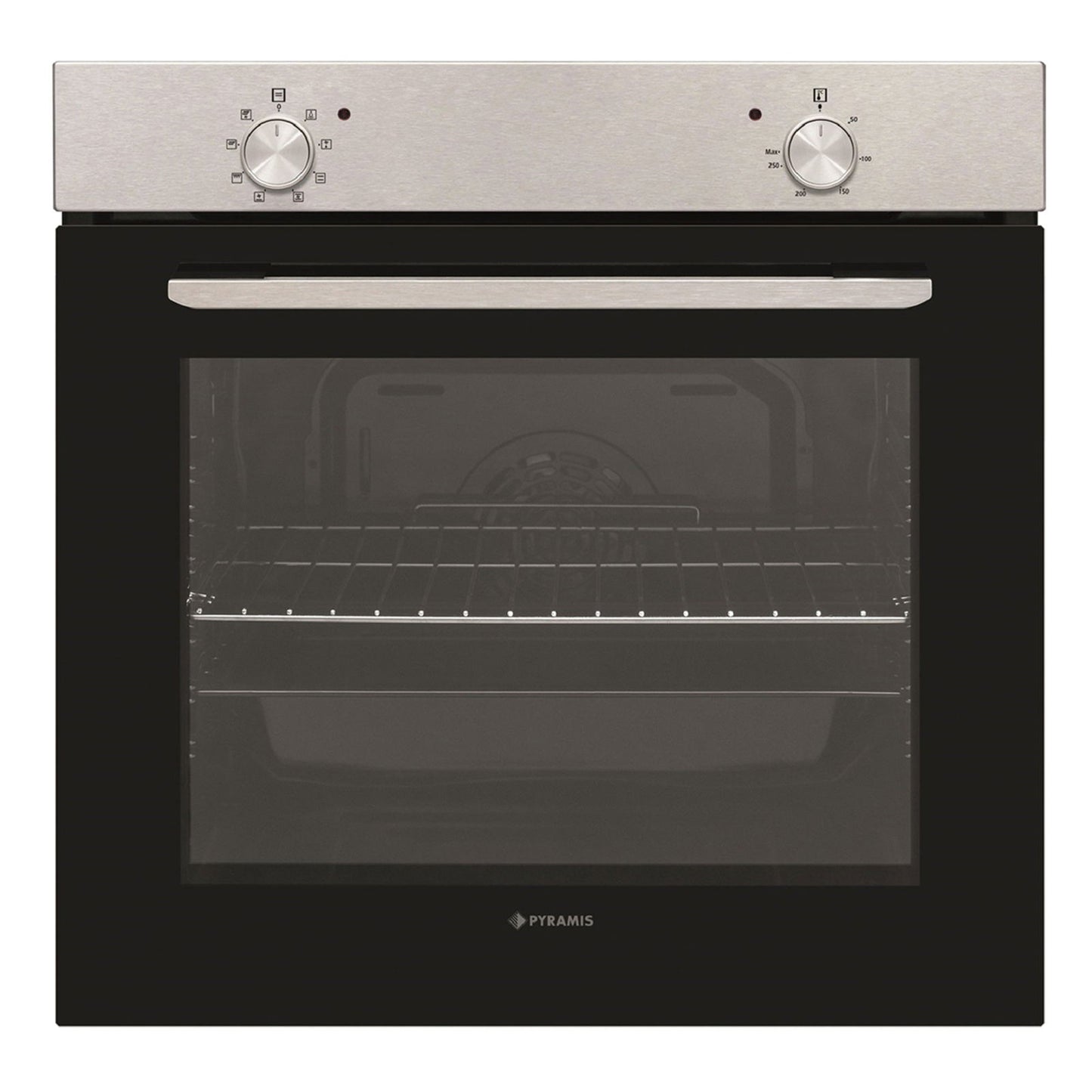 Cuptor electric Pyramis PO78010008SIX Black Glass si Inox, 8 functii, clasa A, 78 litri, butoane rotative - EpicHome.ro