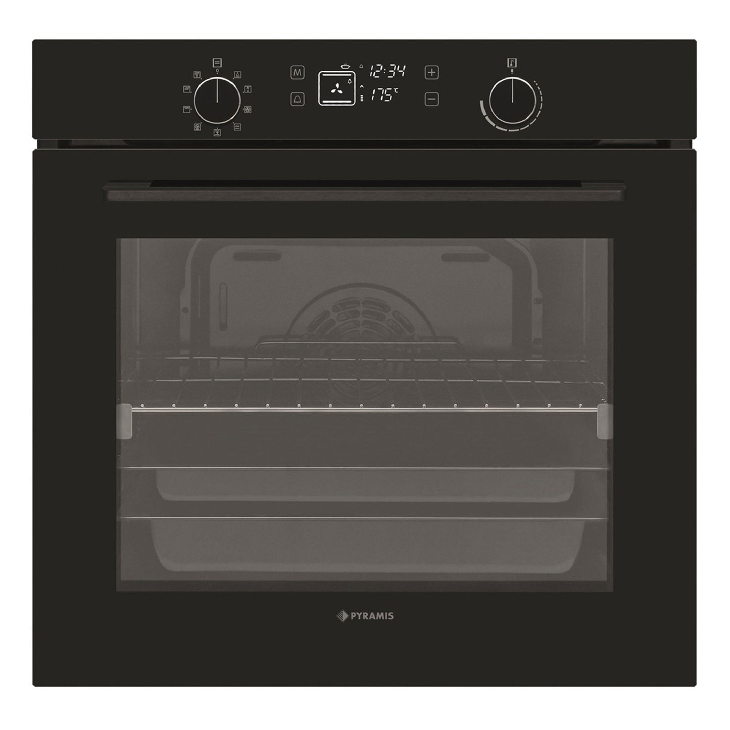 Cuptor electric Pyramis PO78082009SBL Full Black Glass, 9 functii, clasa A, volum 78 litri, timer digital, Soft Close, Cool Touch, ghidaje telescopice - EpicHome.ro