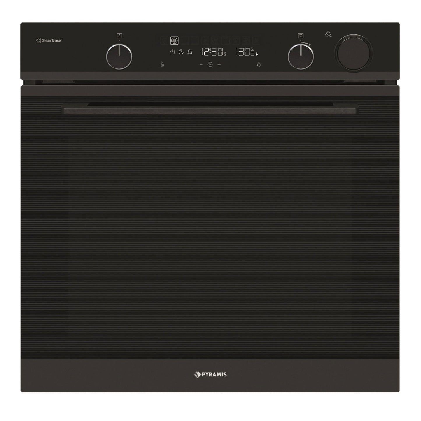 Cuptor electric Pyramis PO78104010EBL? Full Black Glass, 10 functii, clasa A, volum 78 litri, Soft Close, Cool Touch, Steam Base+, ghidaje telescopice - EpicHome.ro