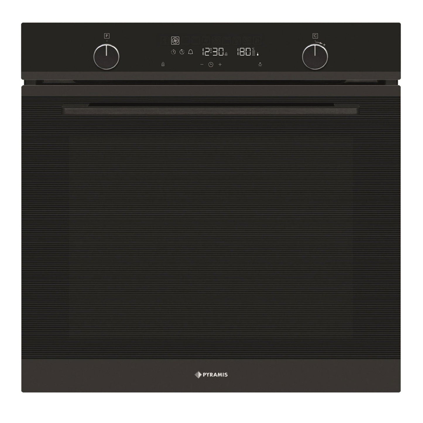 Cuptor electric Pyramis PO78114010EBL? Full Black Glass, 10 functii, clasa A, volum 78 litri, Soft Close, Cool Touch, Piroliza, ghidaje telescopice - EpicHome.ro