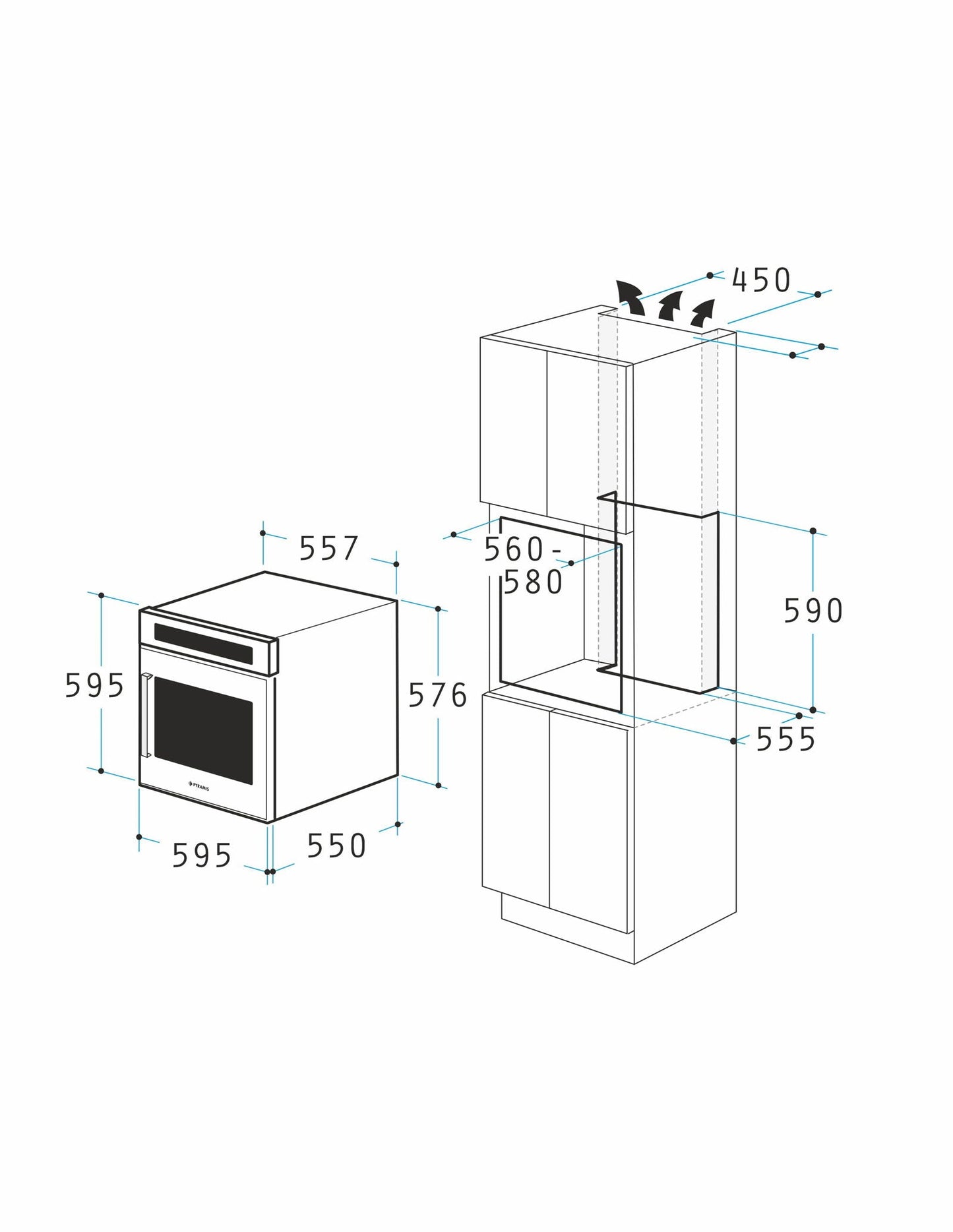 Cuptor electric Pyramis PO78123010BL? Full Black Glass, 15 functii, clasa A, volum 78 litri, Soft Close, Cool Touch, Vap Clean, Child Lock - EpicHome.ro