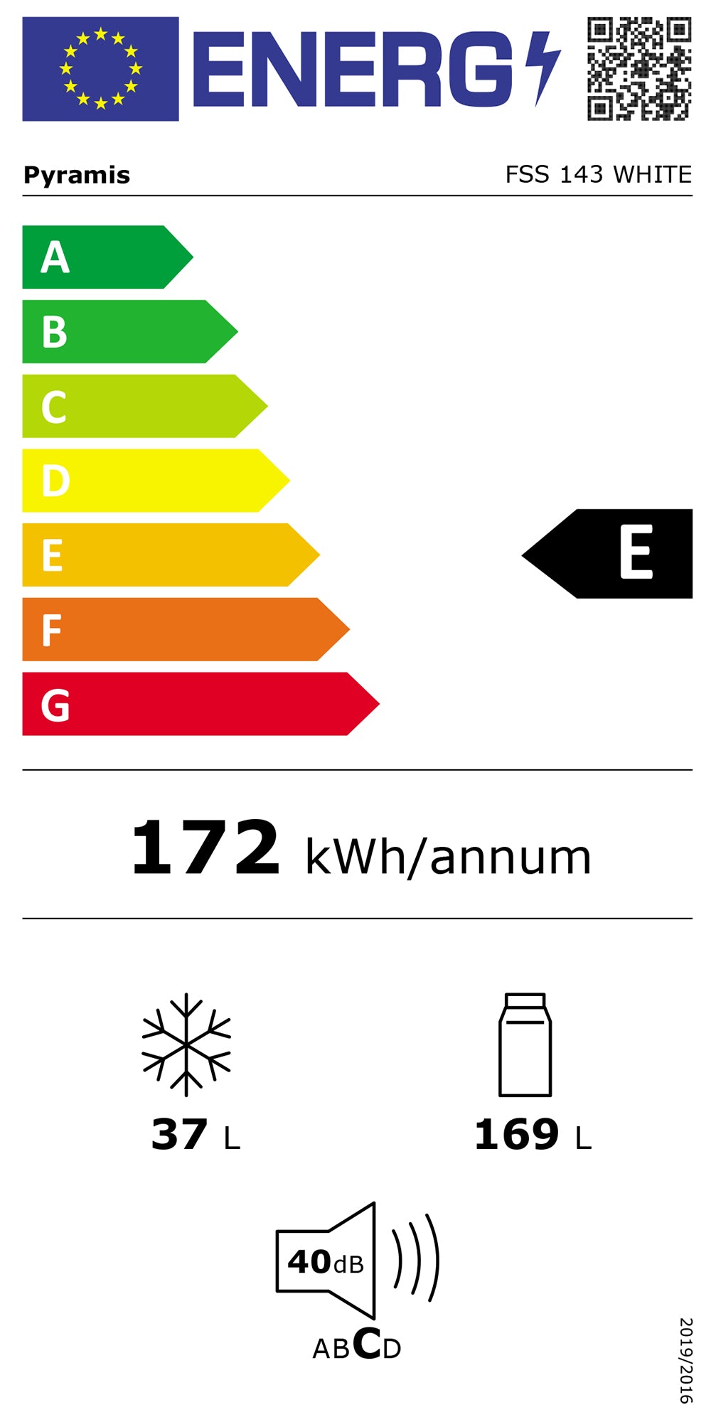 Frigider cu doua usi Pyramis FSS 143 White, sistem racire Static, clasa E, capacitate totala 206 litri