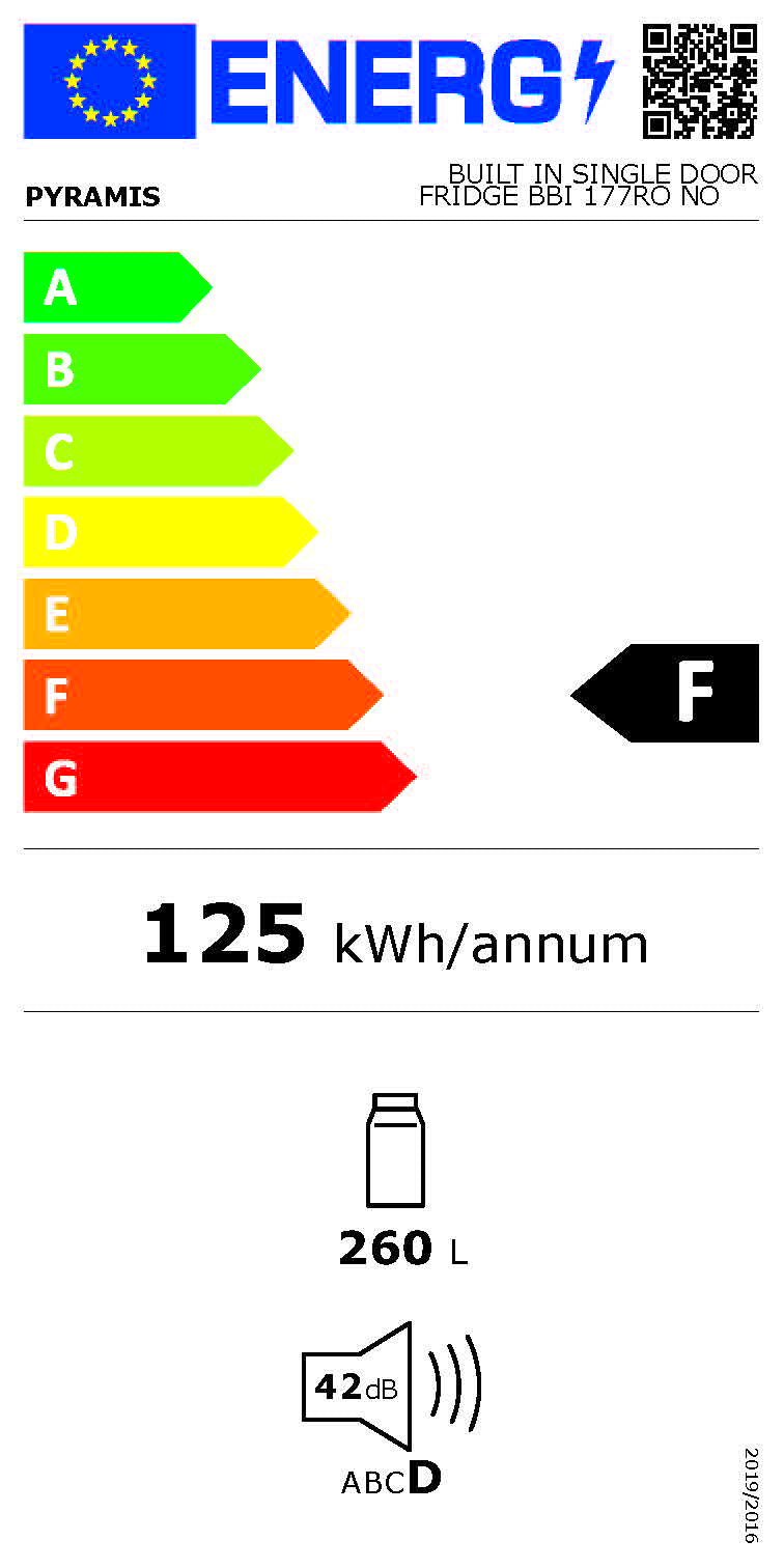 Frigider cu o usa incorporabil Pyramis BBI 177RO, NO FROST, clasa F, capacitate totala 260 litri - EpicHome.ro