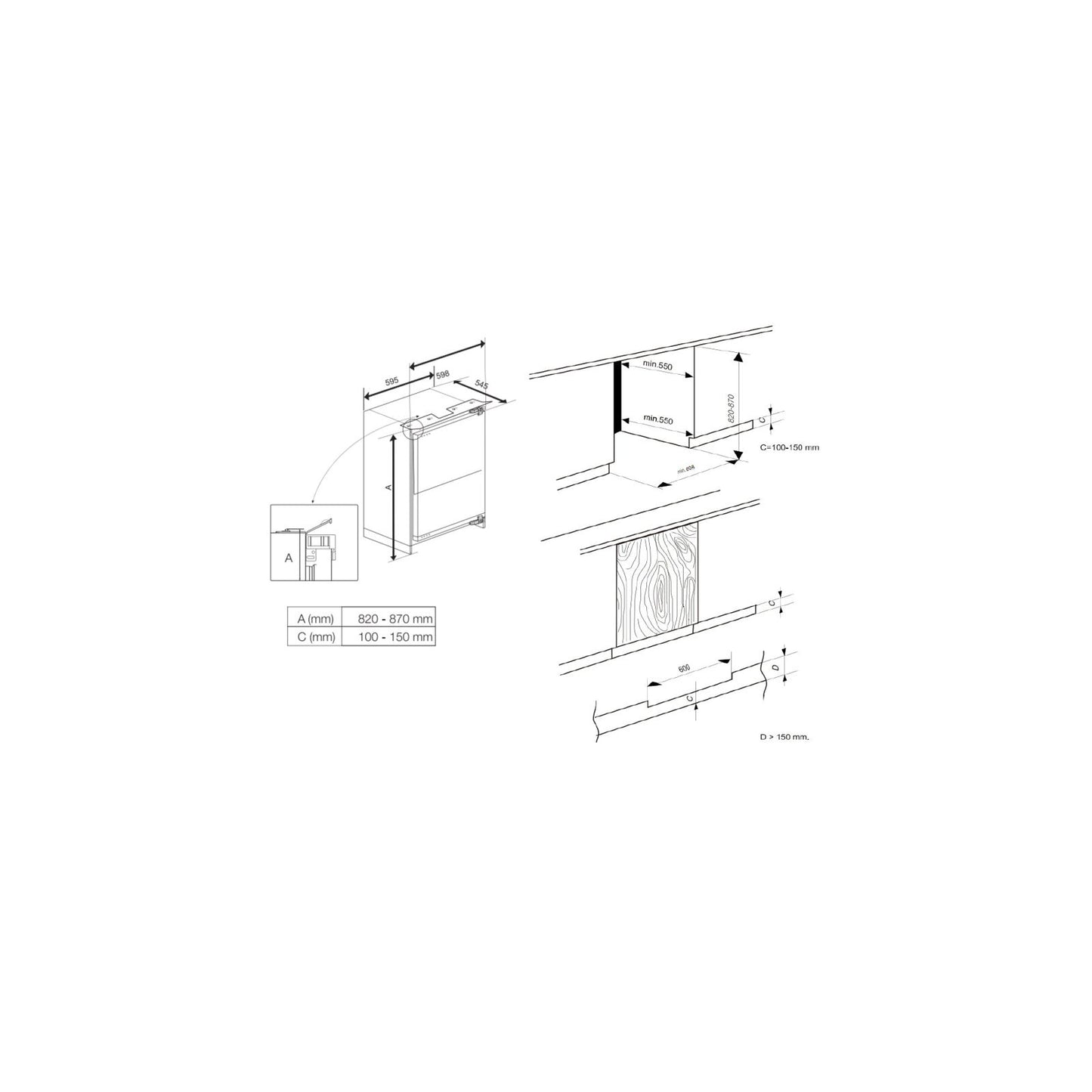 Frigider cu o usa incorporabil Pyramis BBI 85RO Table Top, clasa F, capacitate totala 96 litri - EpicHome.ro