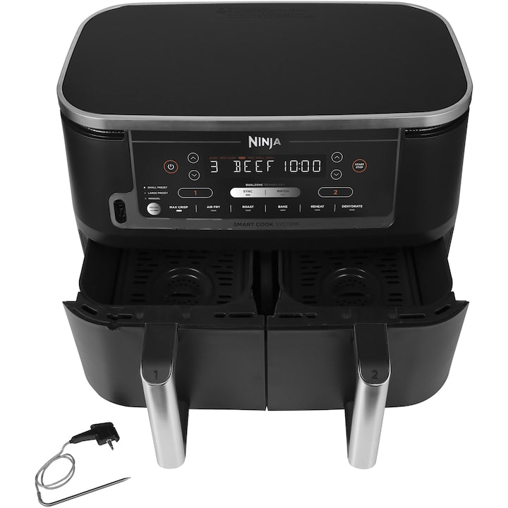 Friteuza cu aer cald Ninja Foodi Max Dual Zone AF451EU, 2470 w, sistem smart cook, 9.5 l, 2 sertare, 6 functii, negru - EpicHome