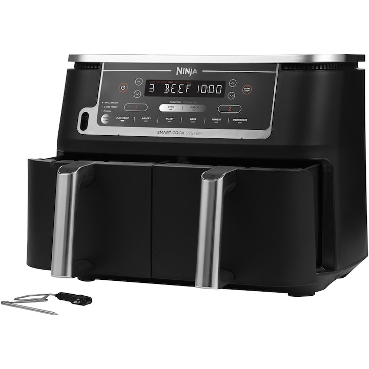 Friteuza cu aer cald Ninja Foodi Max Dual Zone AF451EU, 2470 w, sistem smart cook, 9.5 l, 2 sertare, 6 functii, negru - EpicHome