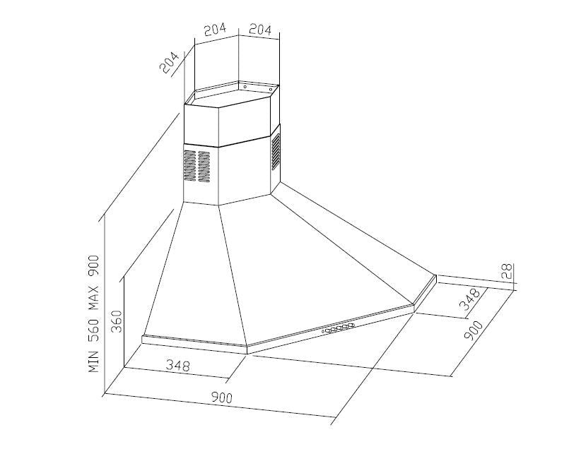Hota de colt Pyramis KA142 Inox, 1 motor turbo, butoane pivotante, 645m³h - EpicHome.ro