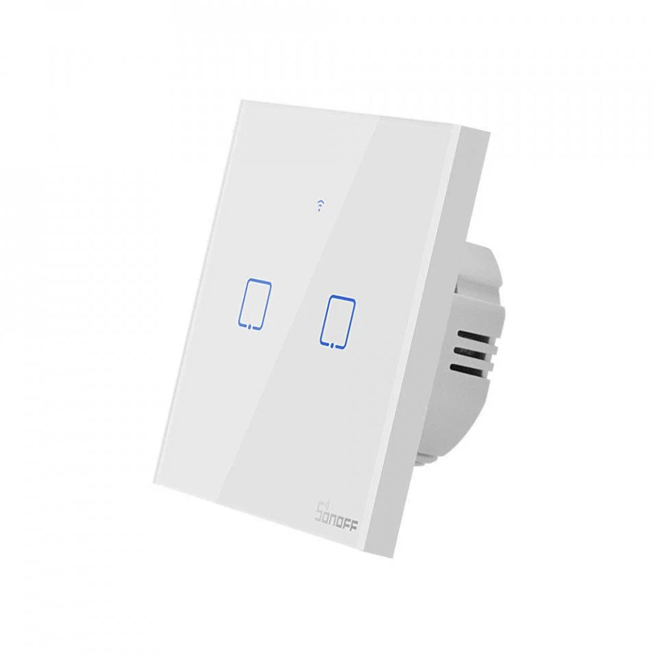 Intrerupator smart Sonoff T0EU2C TX, Wireless, cu touch, 2 canale, sticla, Alb - EpicHome.ro
