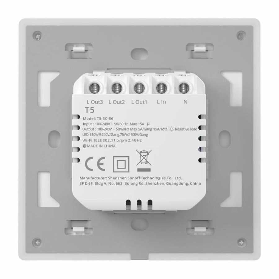 Intrerupator smart Sonoff T5-4C-86, Wireless cu full touch (4 canale), lumina LED 5A/1200W - EpicHome.ro