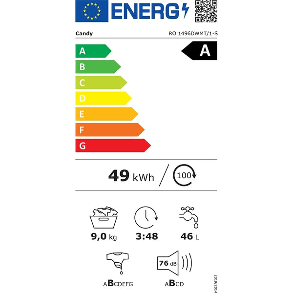 Masina de Spalat Candy RO 1496DWMT/1-S RapidO, 9kg, 1400, A, BPM, MPS, 6D, WiFi+BT, Steam, White+White+white ring - EpicHome