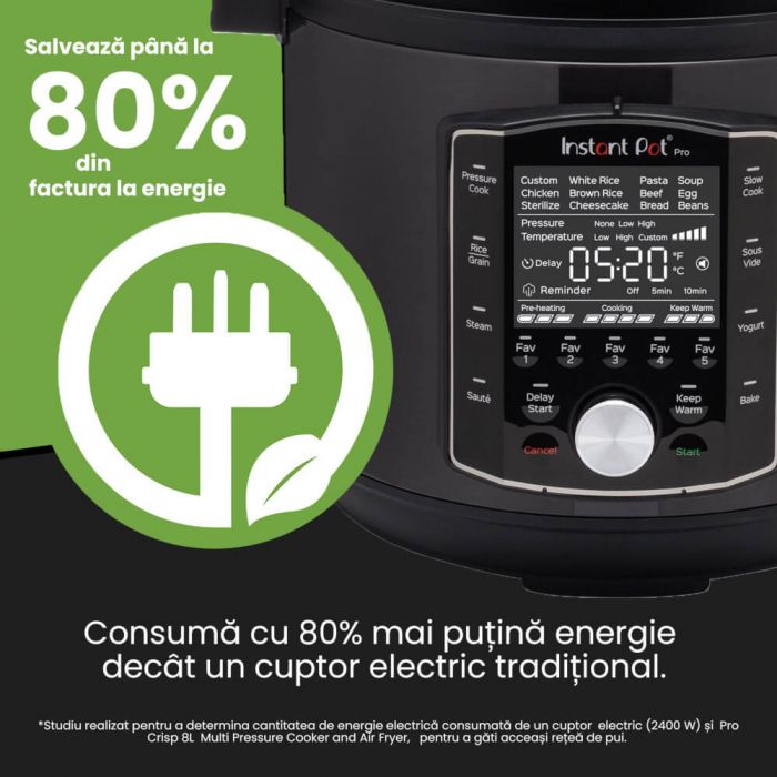 Multicooker Instant Pot Pro 6, 1200 W, 11 programe, 28 presetari, 6 L, Panou digital, Negru - EpicHome