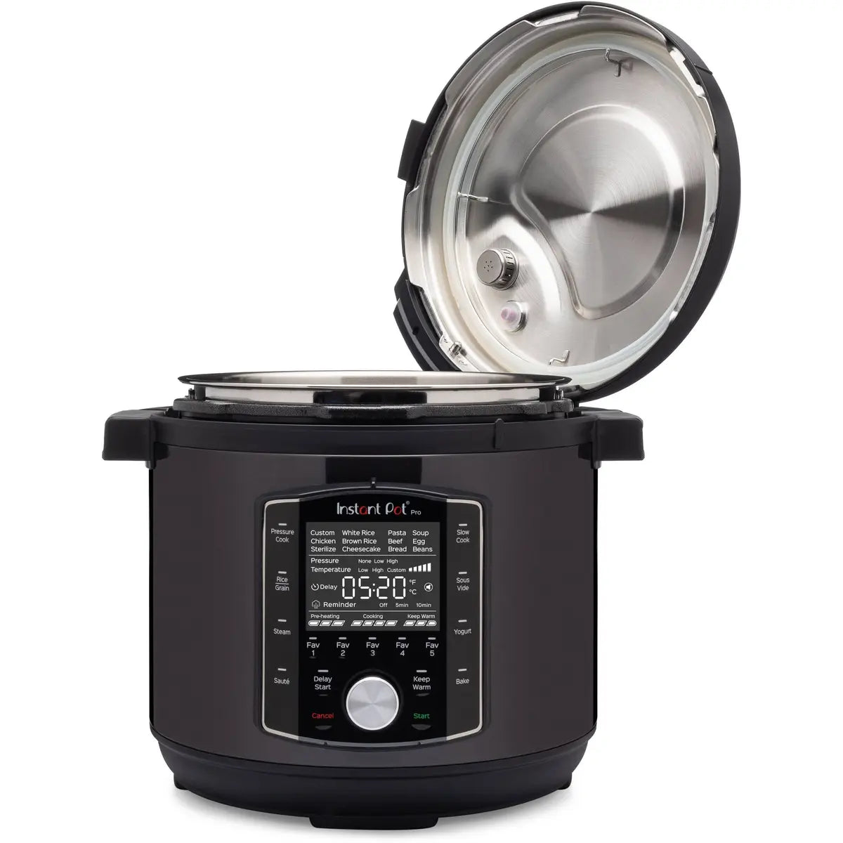 Multicooker Instant Pot Pro 8, 7.6L, 1200~1400W, 10 functii, Vas interior aplatizat din inox cu manere, 11 sisteme de siguranta, Gratar multifuncțional, Garnitura extra (Negru) - EpicHome