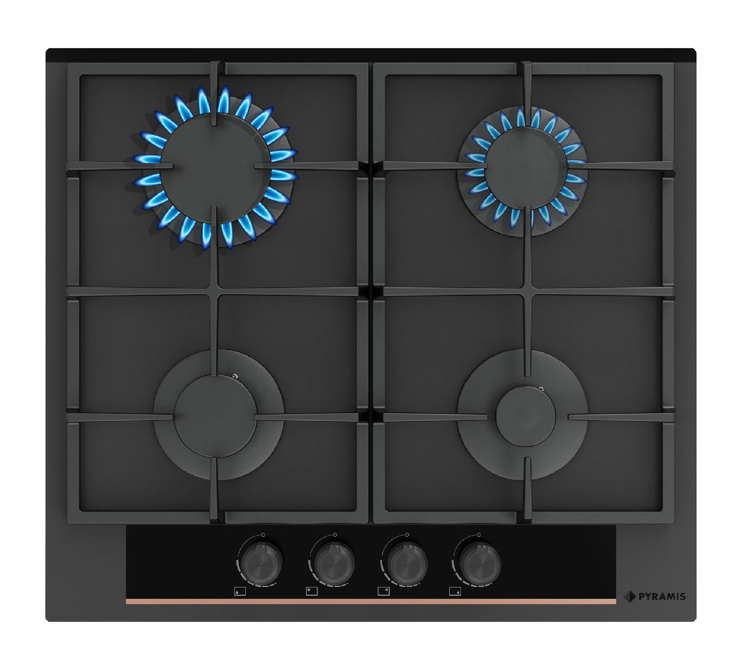 Pachet Pyramis Duo Copper Line 2080 Black Glass - cuptor electric si plita gaz, 9 functii, clasa A, 72 l, butoane retractabile, Soft Close, Rotisor, ghidaje telescopice, 4 arzatoare, gratare fonta, finisaj sticla neagra mata - EpicHome