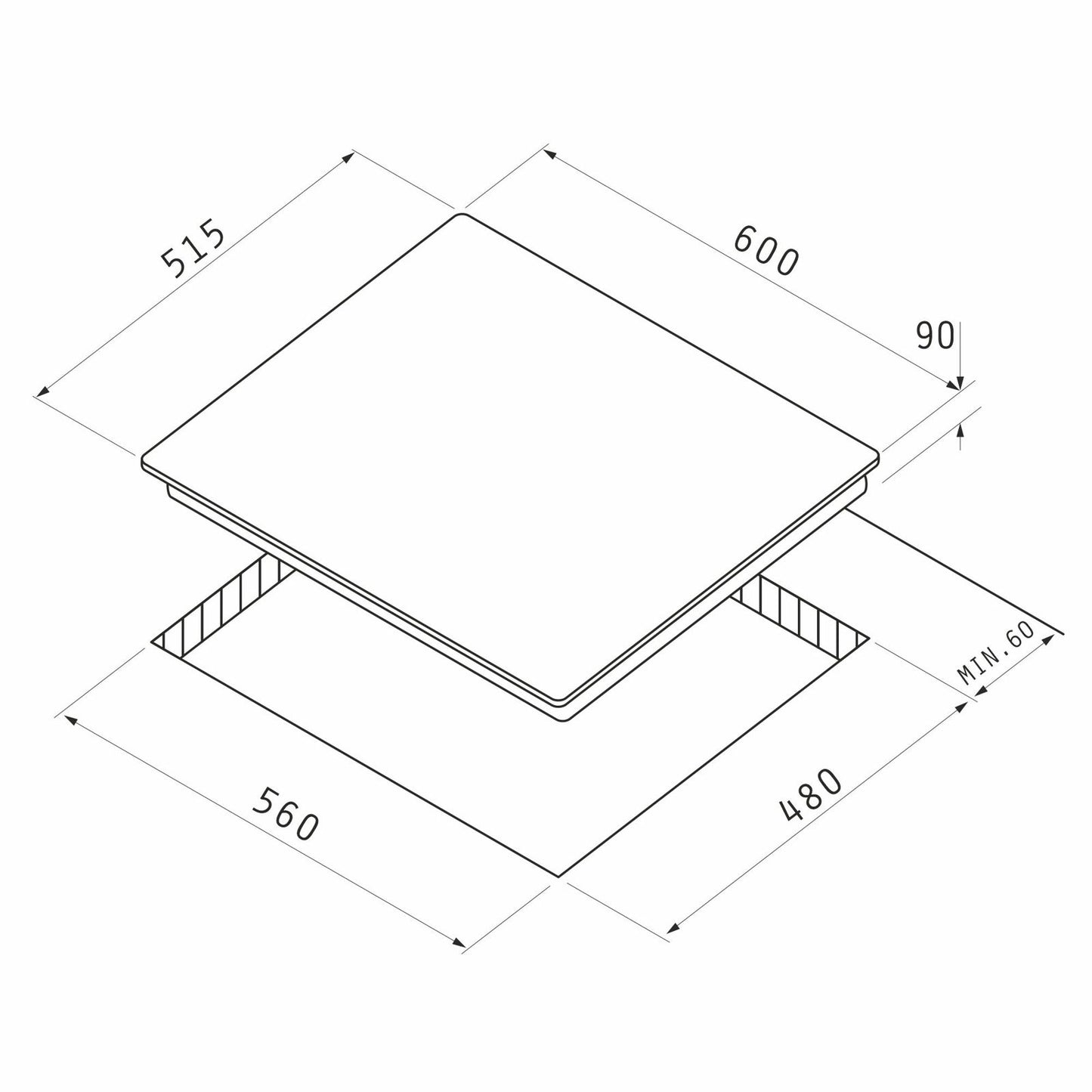 Plita gaz Pyramis 60PG Glass, Wok, gratare fonta, 60x51,5 cm - EpicHome.ro