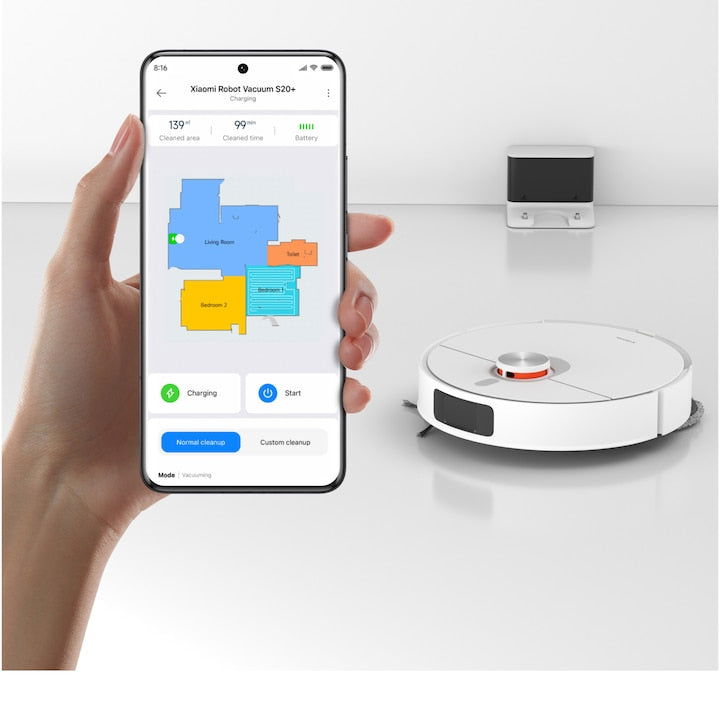 Robot de aspirare Xiaomi S20+ BHR8158EU, 5200mAh, 6000Pa, recipient praf 450ml, recipient apa 290ml, alb - EpicHome