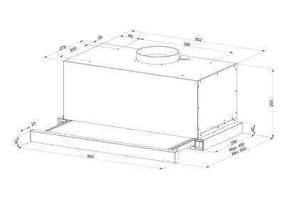 Hota telescopica Pyramis Turbo ERN 2056, Touch Control Display, putere de absorbtie 760mc/h, 1 motor turbo, 60cm