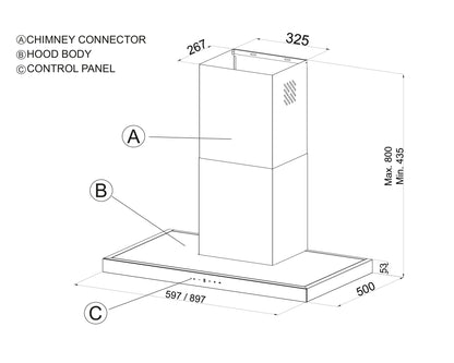 Hota decorativa Pyramis T SHAPE ERN 2082, Touch Control, putere de absorbtie 760mc/h, 1 motor turbo