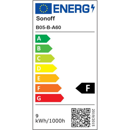 Bec LED inteligent Sonoff RGB B05-BL-A60, WiFi+Bluetooth, E27, 9W, 806 lm, lumina colorata, Amazon Alexa/Google Assistant , clasa energetica F - EpicHome