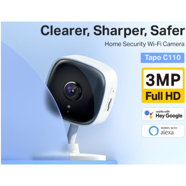 Camera de supraveghere Smart TP-Link Tapo C110 cu Night Vision, Ultra HD, Utilizare Baby Monitor Wireless Audio Video, Detectarea miscarii, Alarma sonora si luminoasa, Two-Way Audio, Mod Privacy, Stocare locala, IP Wi-Fi, Alb - EpicHome