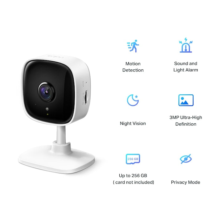 Camera de supraveghere Smart TP-Link Tapo C110 cu Night Vision, Ultra HD, Utilizare Baby Monitor Wireless Audio Video, Detectarea miscarii, Alarma sonora si luminoasa, Two-Way Audio, Mod Privacy, Stocare locala, IP Wi-Fi, Alb - EpicHome