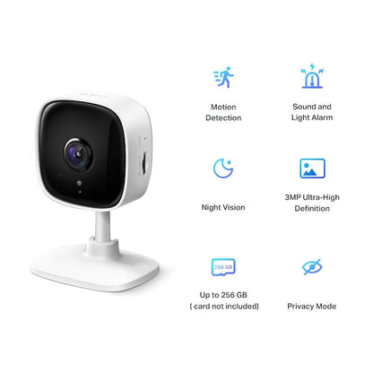 Camera de supraveghere Smart TP-Link Tapo C110 cu Night Vision, Ultra HD, Utilizare Baby Monitor Wireless Audio Video, Detectarea miscarii, Alarma sonora si luminoasa, Two-Way Audio, Mod Privacy, Stocare locala, IP Wi-Fi, Alb - EpicHome