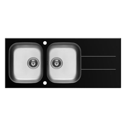 Chiuveta Pyramis CONCERTO 116x50 2B 1D Black Glass & Inox - EpicHome.ro