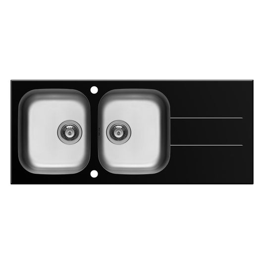 Chiuveta Pyramis CONCERTO 116x50 2B 1D Black Glass & Inox - EpicHome.ro