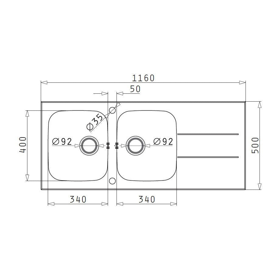 Chiuveta Pyramis CONCERTO 116x50 2B 1D Black Glass & Inox - EpicHome.ro