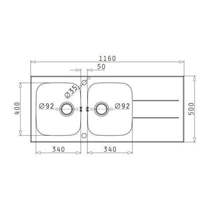 Chiuveta Pyramis CONCERTO 116x50 2B 1D Black Glass & Inox - EpicHome.ro
