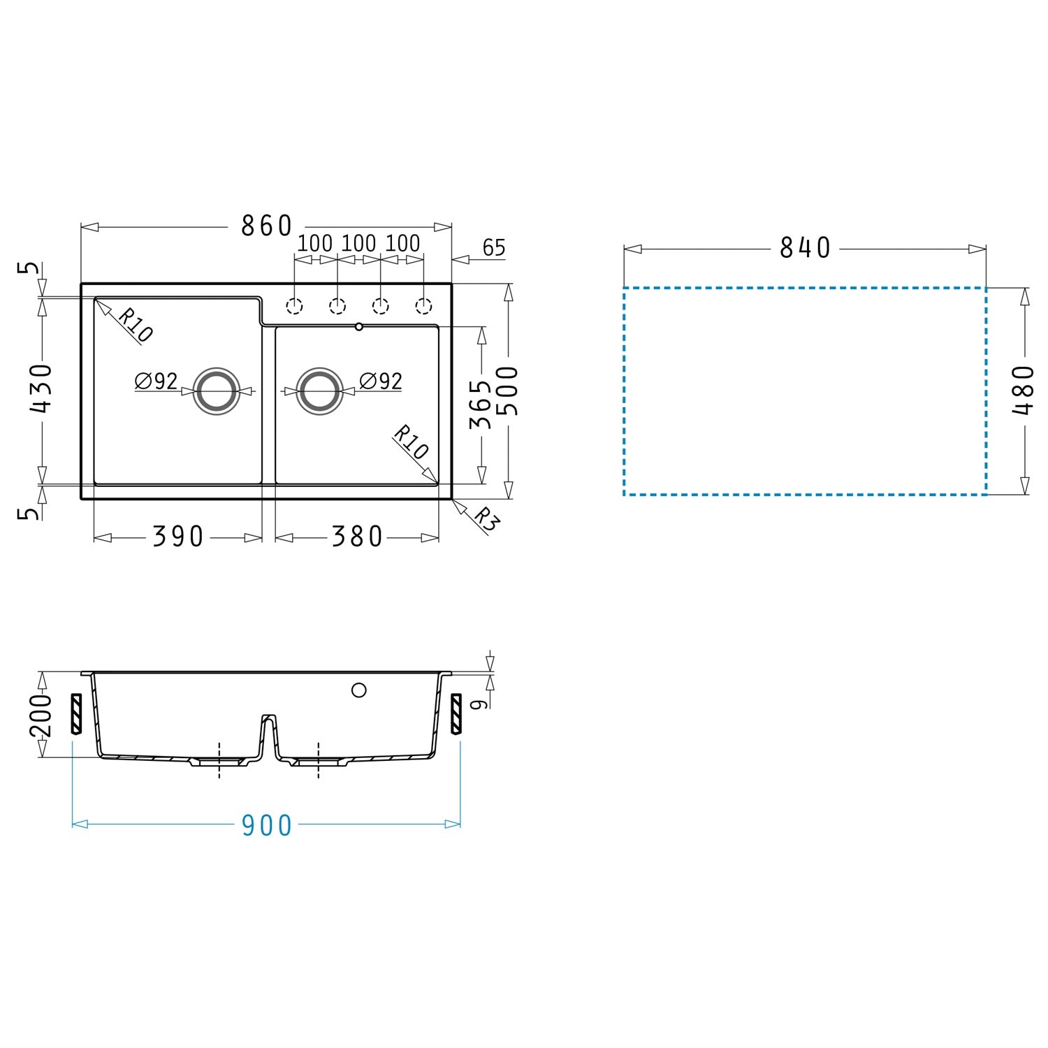 Chiuveta granit Pyramis ITHAKA 1 3/4B 86x50cm - EpicHome