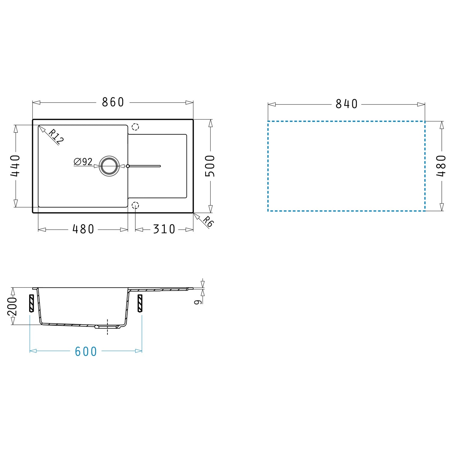 Chiuveta granit Pyramis ITHAKA PLUS 86x50cm - EpicHome