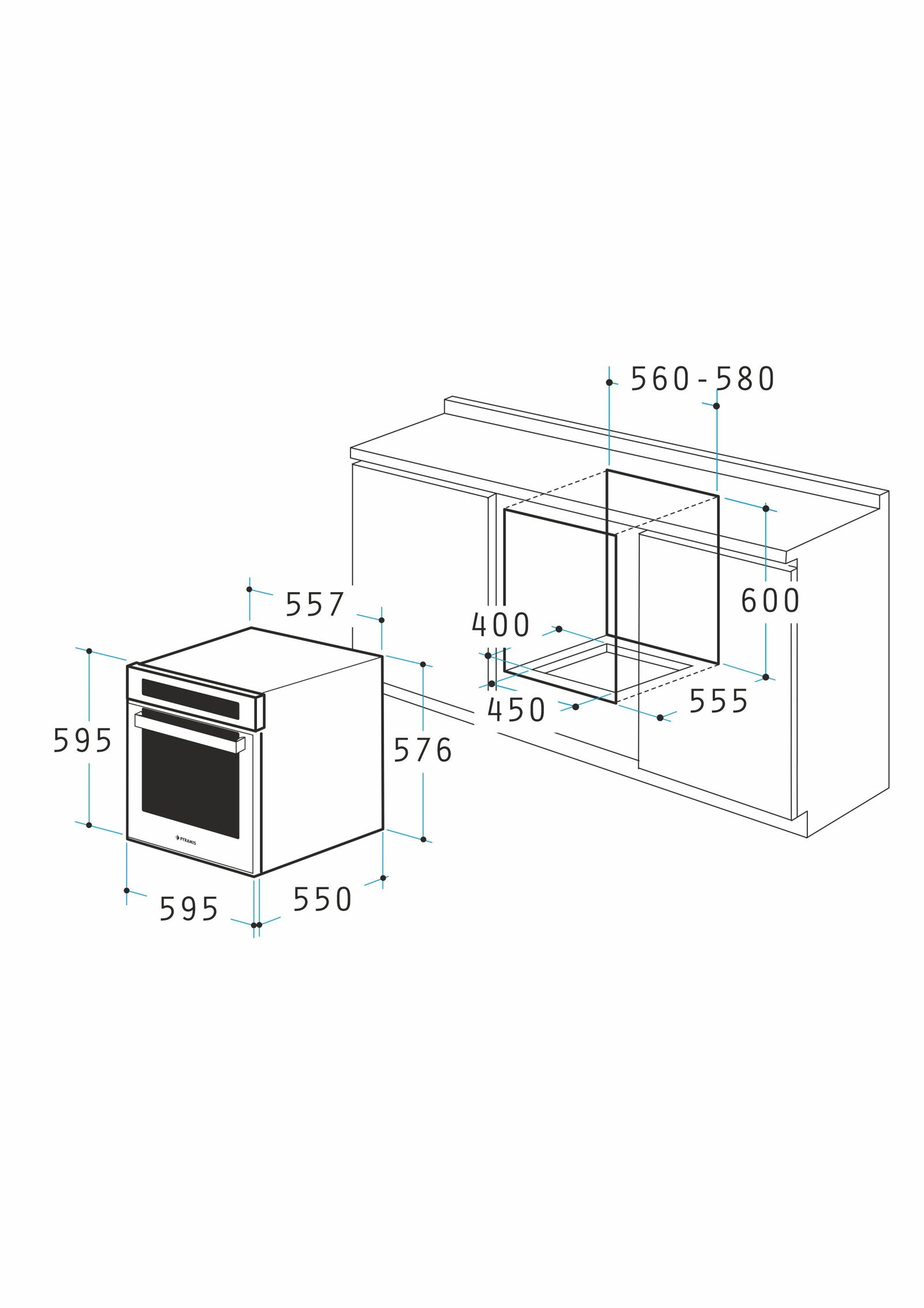 Cuptor electric Pyramis PO78072008SBL Full Black Glass, 8 functii, clasa A, volum 78 litri, timer digital, Cool Touch, butoane rotative - EpicHome.ro