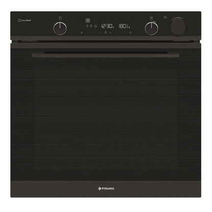 Cuptor electric Pyramis PO78104010EBL? Full Black Glass, 10 functii, clasa A, volum 78 litri, Soft Close, Cool Touch, Steam Base+, ghidaje telescopice - EpicHome.ro
