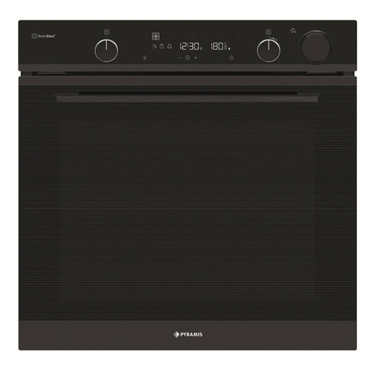 Cuptor electric Pyramis PO78104010EBL? Full Black Glass, 10 functii, clasa A, volum 78 litri, Soft Close, Cool Touch, Steam Base+, ghidaje telescopice - EpicHome.ro