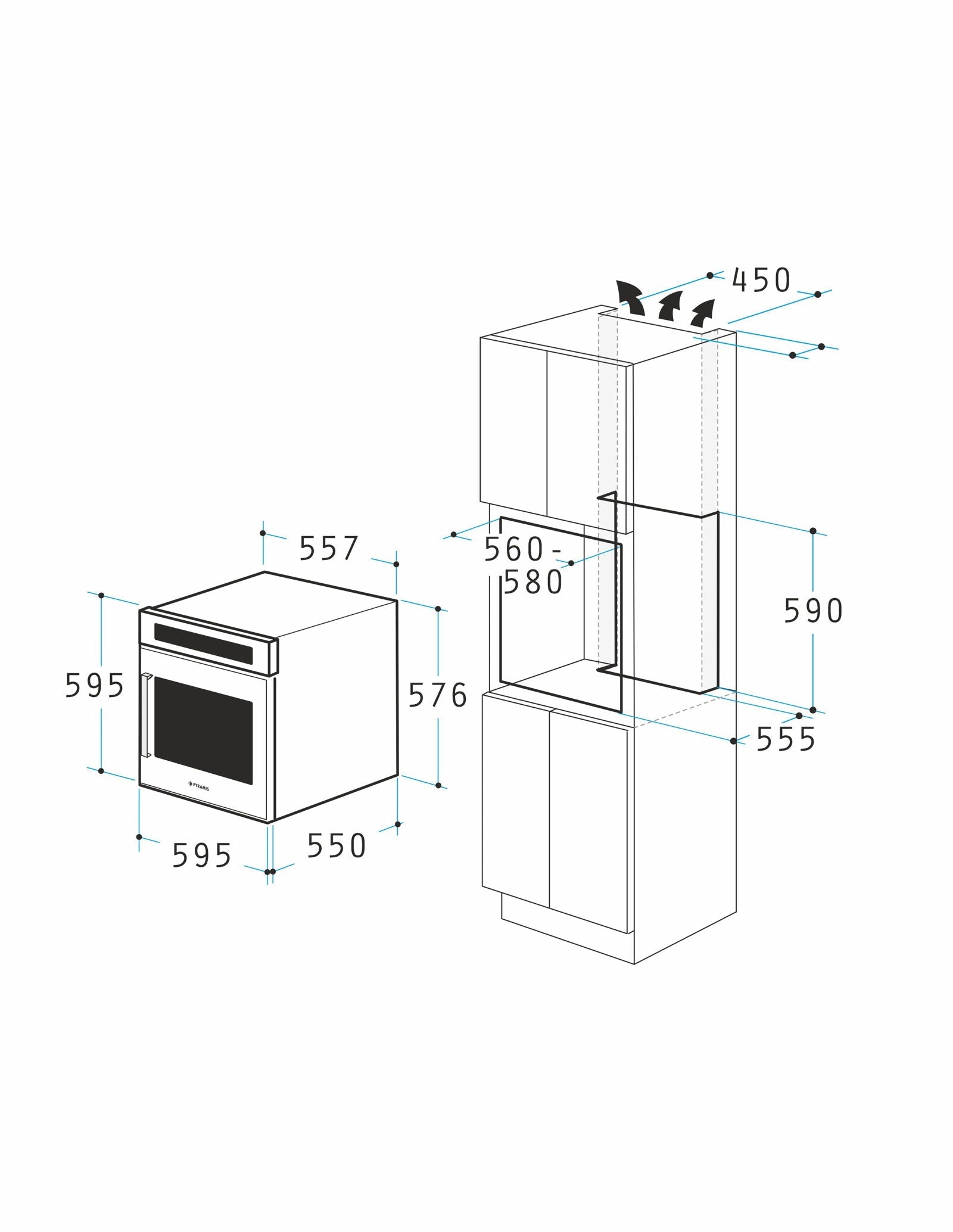 Cuptor electric Pyramis PO78114010EBL? Full Black Glass, 10 functii, clasa A, volum 78 litri, Soft Close, Cool Touch, Piroliza, ghidaje telescopice - EpicHome.ro