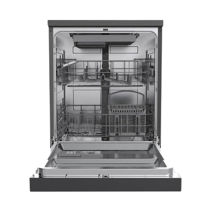 Masina de spalat vase Pyramis DWL 60FS Black, 14 Seturi, 7 programe, Clasa D, Power wash, Half load, Aquastop, Auto open, Child lock, 60 cm