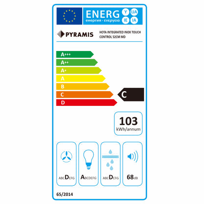 Hota total incorporabila Pyramis MD, 1 motor, putere de absorbtie maxima 618mc/h, 52cm, Touch control, finisaj inox