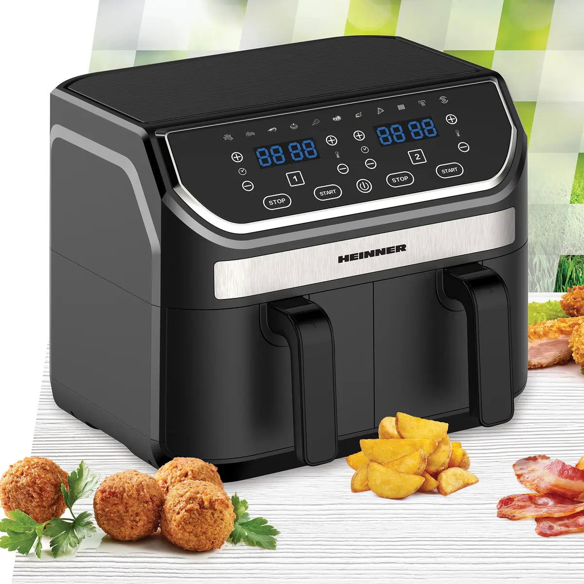 Friteuza dubla cu aer cald Heinner Double Master HAF-KDB1700BK, 8.5L, 1700W, doua cosuri detasabile antiaderente - EpicHome