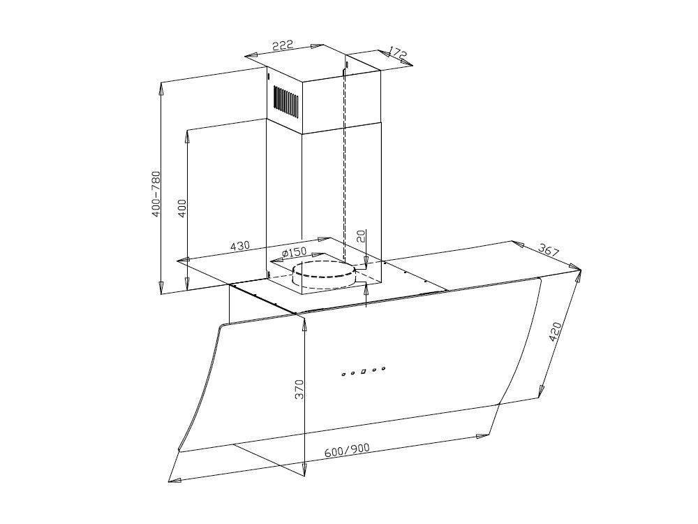 Hota decor Pyramis ATD, 1 motor turbo, touch control, sticla curbata, 596m³h - EpicHome.ro