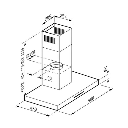 Hota decor Pyramis Agilo NT Inox, 1 motor turbo, 679m³h, Touch control, Timer, Display - EpicHome