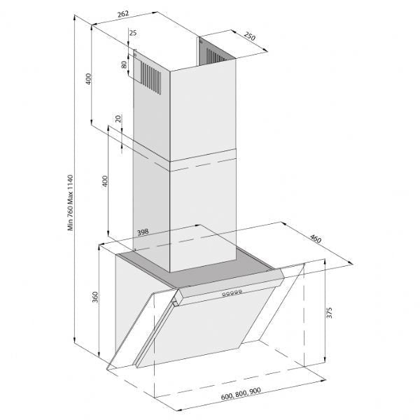 Hota decor Pyramis SILVERO 3283, 1 motor, butoane pivotante, 60cm, 537m³h - EpicHome.ro