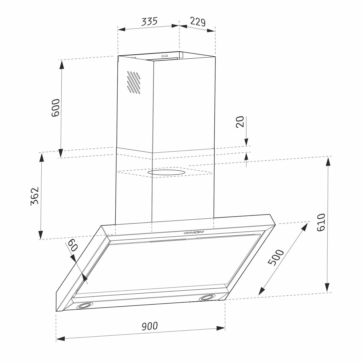 Hota decor Pyramis SPECIETO, 1 motor turbo, sticla neagra si inox, 700m³h - EpicHome.ro